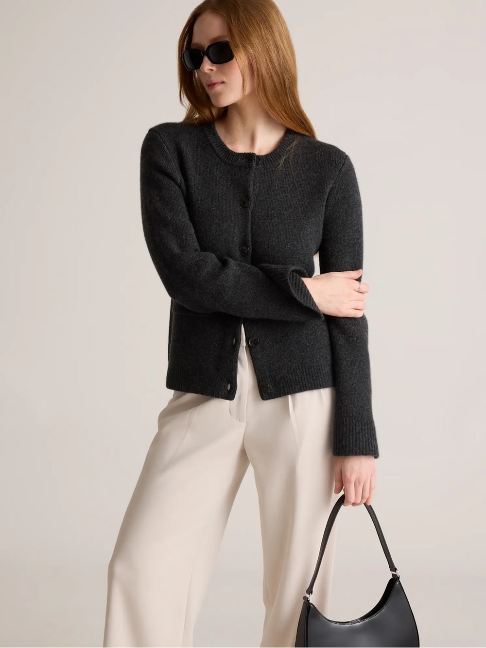 Quince 100% Mongolian Cashmere Structured Cardigan Grey Charcoal Size XL